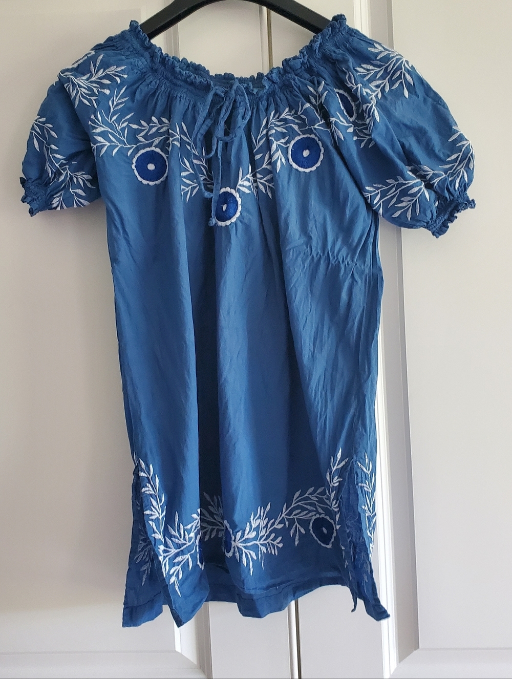 Gretchen Scott Designs Med Blue Flower Embroidered Floral Boho Romantic Tie
